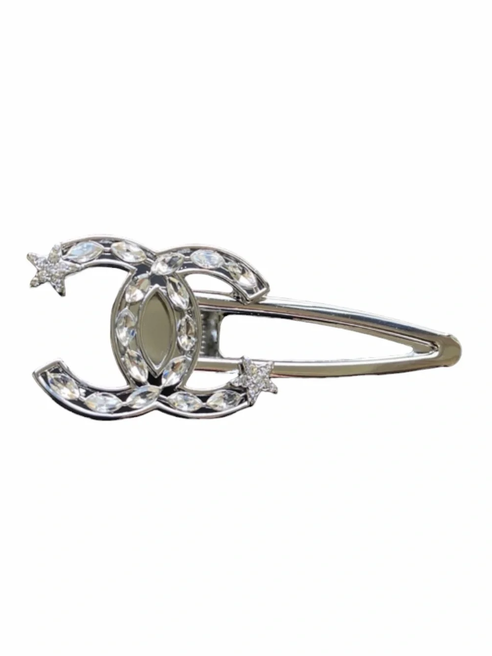 Double C Star ⭐️ Fall Hair Clip Barrette With Crystal Accents set in Silver Tone